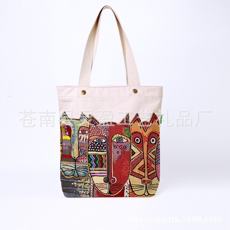 Color Printing Canvas Handbag with Zip