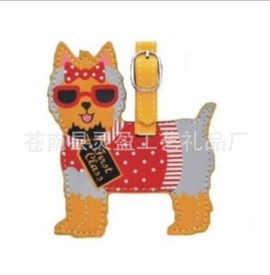Pet Dog Printing Leather Luggage Tag with Buckle Strap