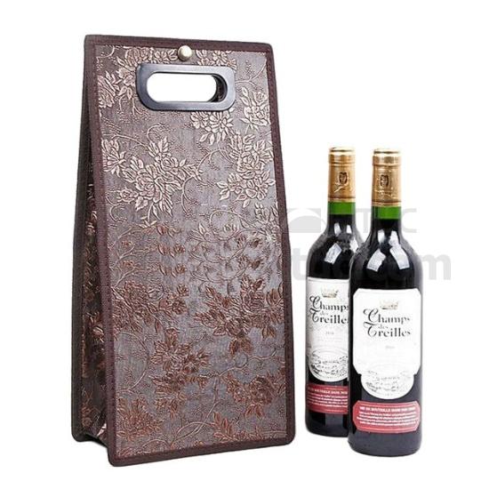 2-Bottle Wine Leather Tote Bag, Leather Wine Travel Carrier Handle bag