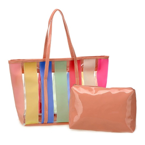 Colorful Stripes Transparent Waterproof two - in - one tote Bag