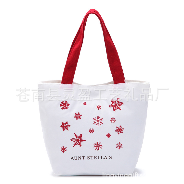 Snowflake & Star Color Printing Canvas Handbag, Canvas Lunch Bag