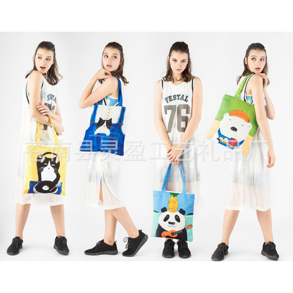Thermal Dye Sublimation Colorful Full Imprint Faddish Animal Canvas Tote Bag