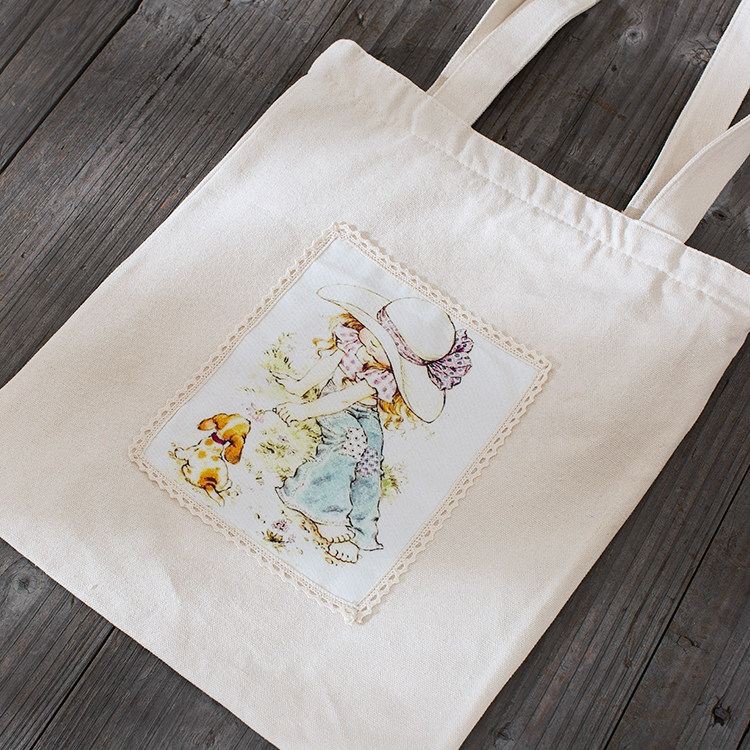 French Fresh Canvas Handbag in Color-printing With Lace
