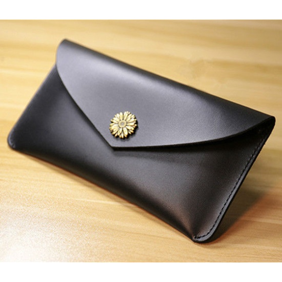 Daisy Flowers Lady’s' Genuine Cow Leather Purse, Gentle Men's Real Leather Long Wallet