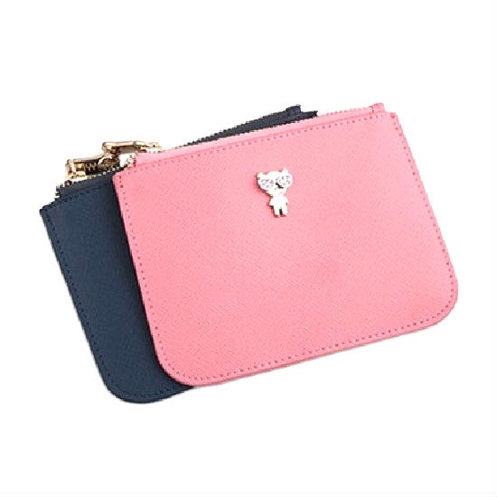 Cute PVC Leather Coin Purse with Metal Bear