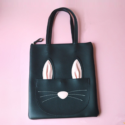 Lovely rabbit PU leather tote bag with zip & pocket