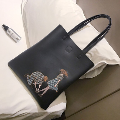 Lovers Embroidered Leisure PU leather tote bag with magnetic buckle